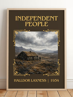 Independent People Classic Book Art Print by Halldor Laxness – framed print leaning on a wooden floor