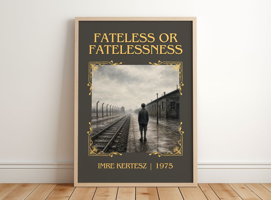 Fateless or Fatelessness Classic Book Art Print by Imre Kertész – framed print leaning on a wooden floor