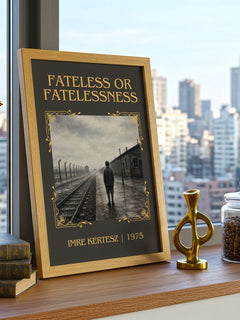 Fateless or Fatelessness Classic Book Art Print by Imre Kertész – framed print on a city-view windowsill