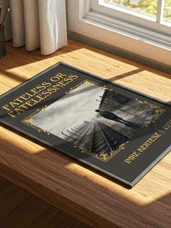 Fateless or Fatelessness Classic Book Art Print by Imre Kertész – print on a sunlit desk