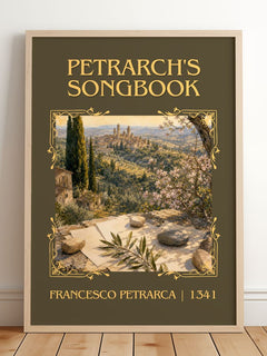 Petrarch's Songbook Classic Book Art Print by Francesco Petrarca – framed print leaning on a wooden floor