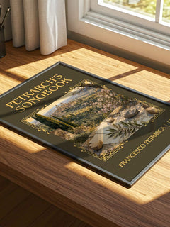 Petrarch's Songbook Classic Book Art Print by Francesco Petrarca – print on a sunlit desk