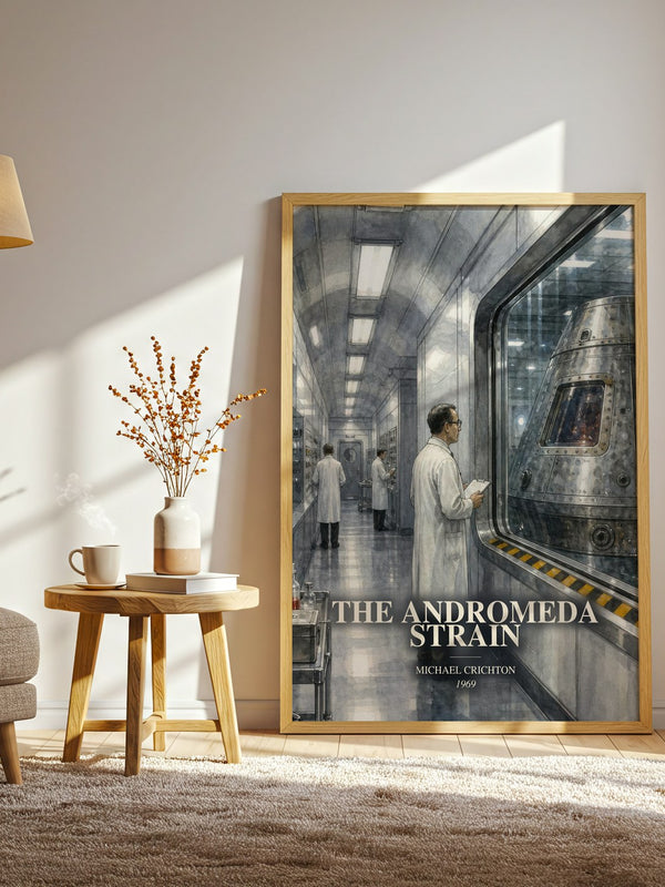 The Andromeda Strain watercolour print in frame leaning in hallway – sci fi wall art