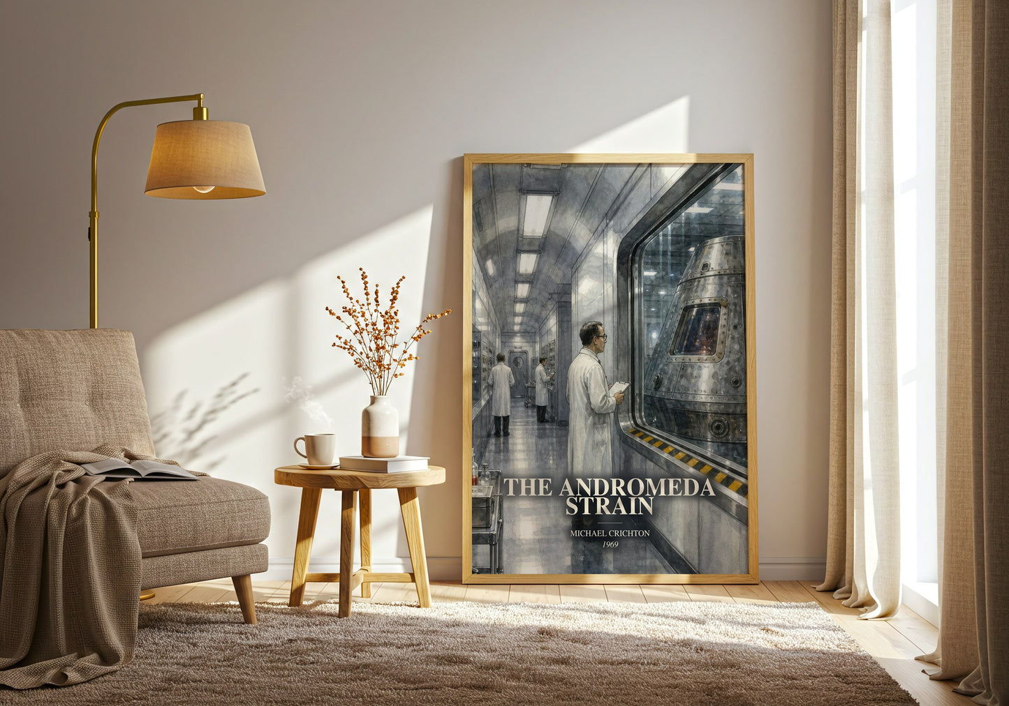 The Andromeda Strain watercolour print in frame leaning in hallway – sci fi wall art