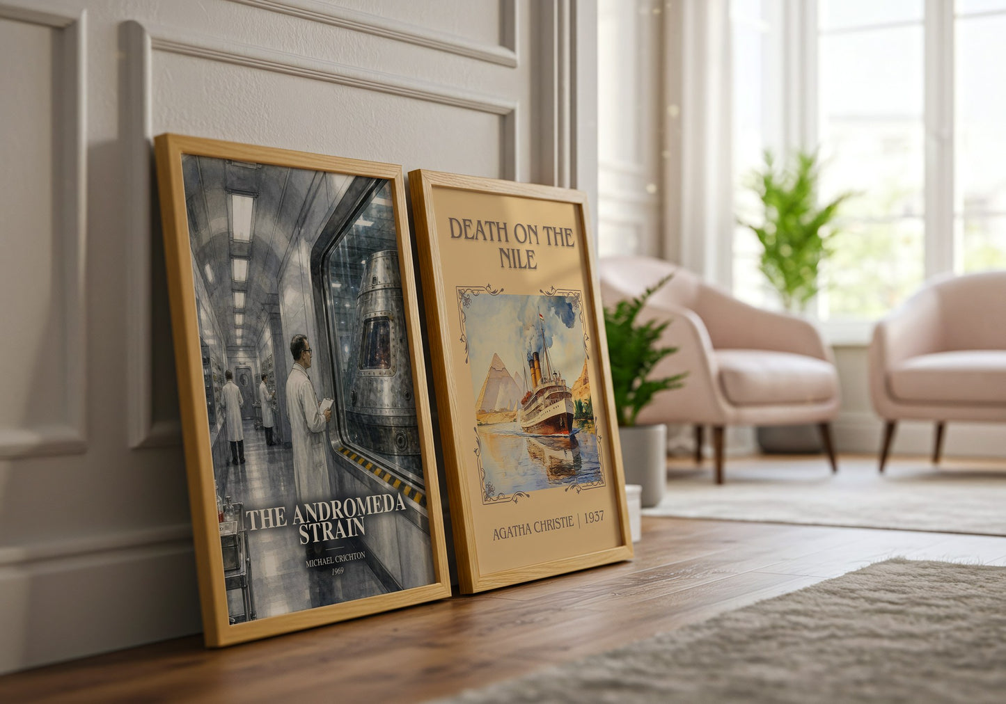 The Andromeda Strain watercolour print framed by window – literary home decor
