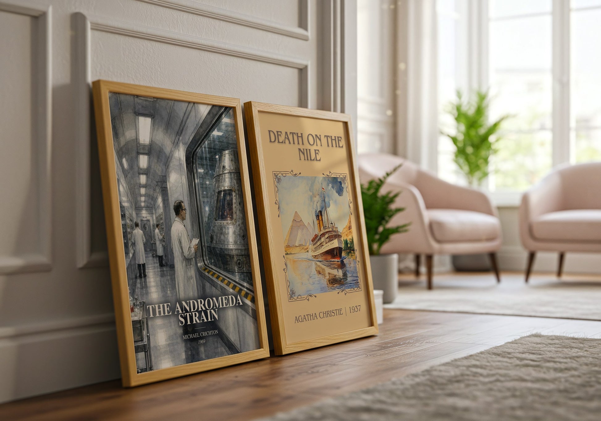 The Andromeda Strain watercolour print framed by window – literary home decor