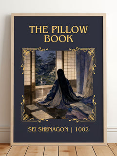 The Pillow Book Classic Book Art Print by Sei Shōnagon – framed print leaning on a wooden floor