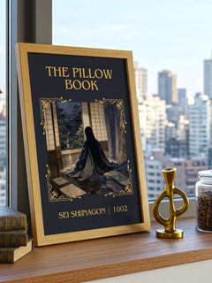 The Pillow Book Classic Book Art Print by Sei Shōnagon – framed print on a city-view windowsill