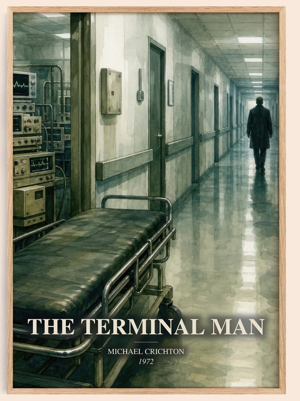 The Terminal Man watercolour book poster by Michael Crichton – framed literary art print