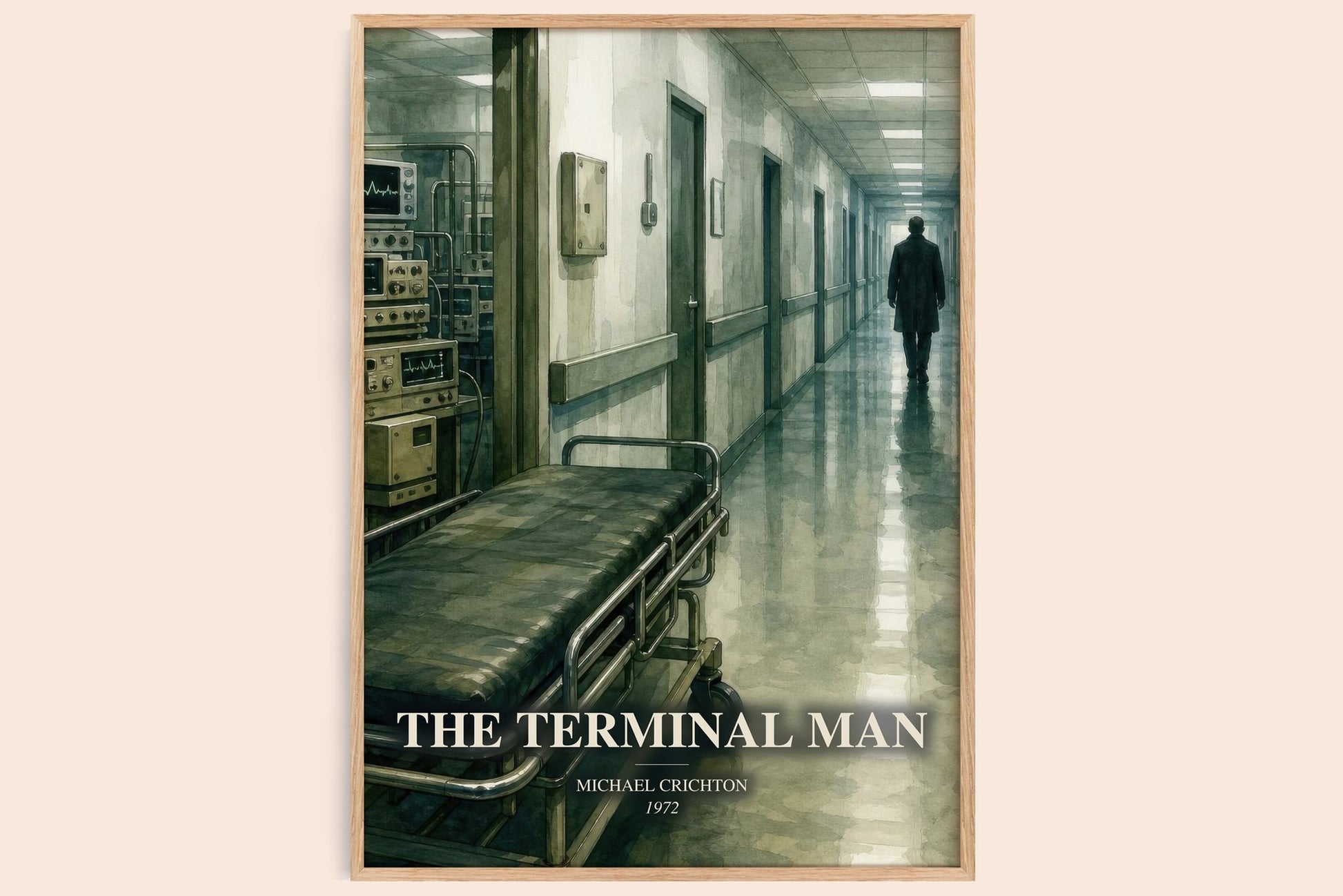The Terminal Man watercolour book poster by Michael Crichton – framed literary art print