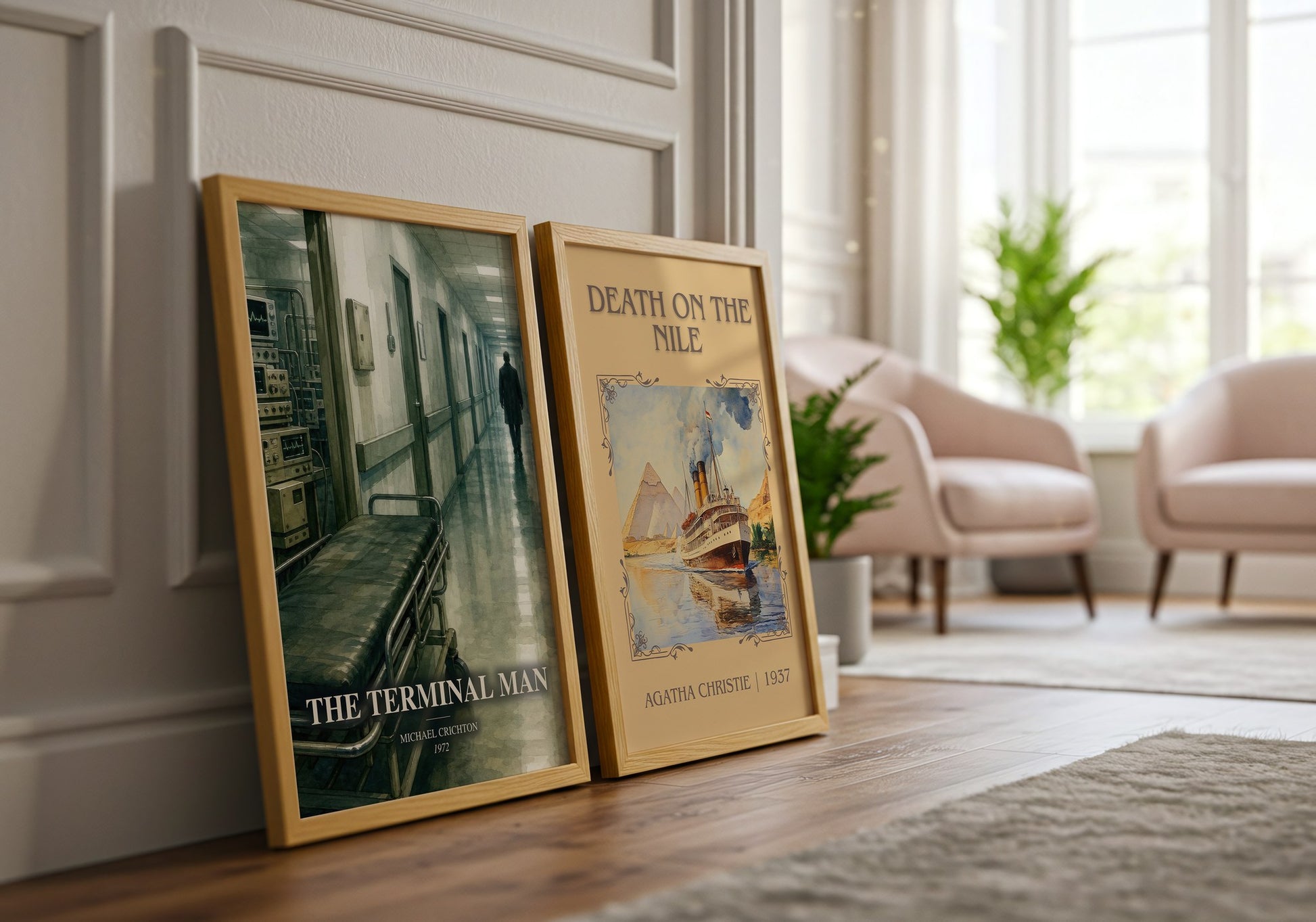 The Terminal Man watercolour print framed by window – literary home decor