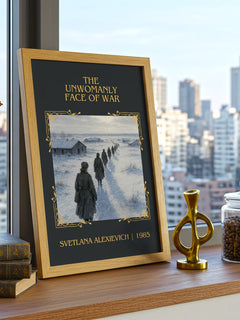 Unwomanly Face Of War Classic Book Art Print by Svetlana Alexievich – framed print on a city-view windowsill