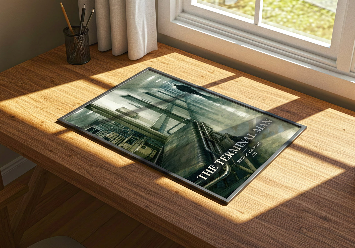 The Terminal Man watercolour book poster framed on wall – sci fi wall art