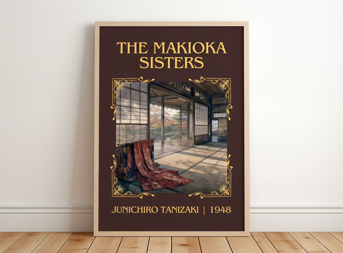 The Makioka Sisters Classic Book Art Print by Junichiro Tanizaki – framed print leaning on a wooden floor
