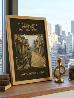 Beautyful Ones are Not Yet Born Classic Book Art Print by Ayi K. Armah – framed print on a city-view windowsill