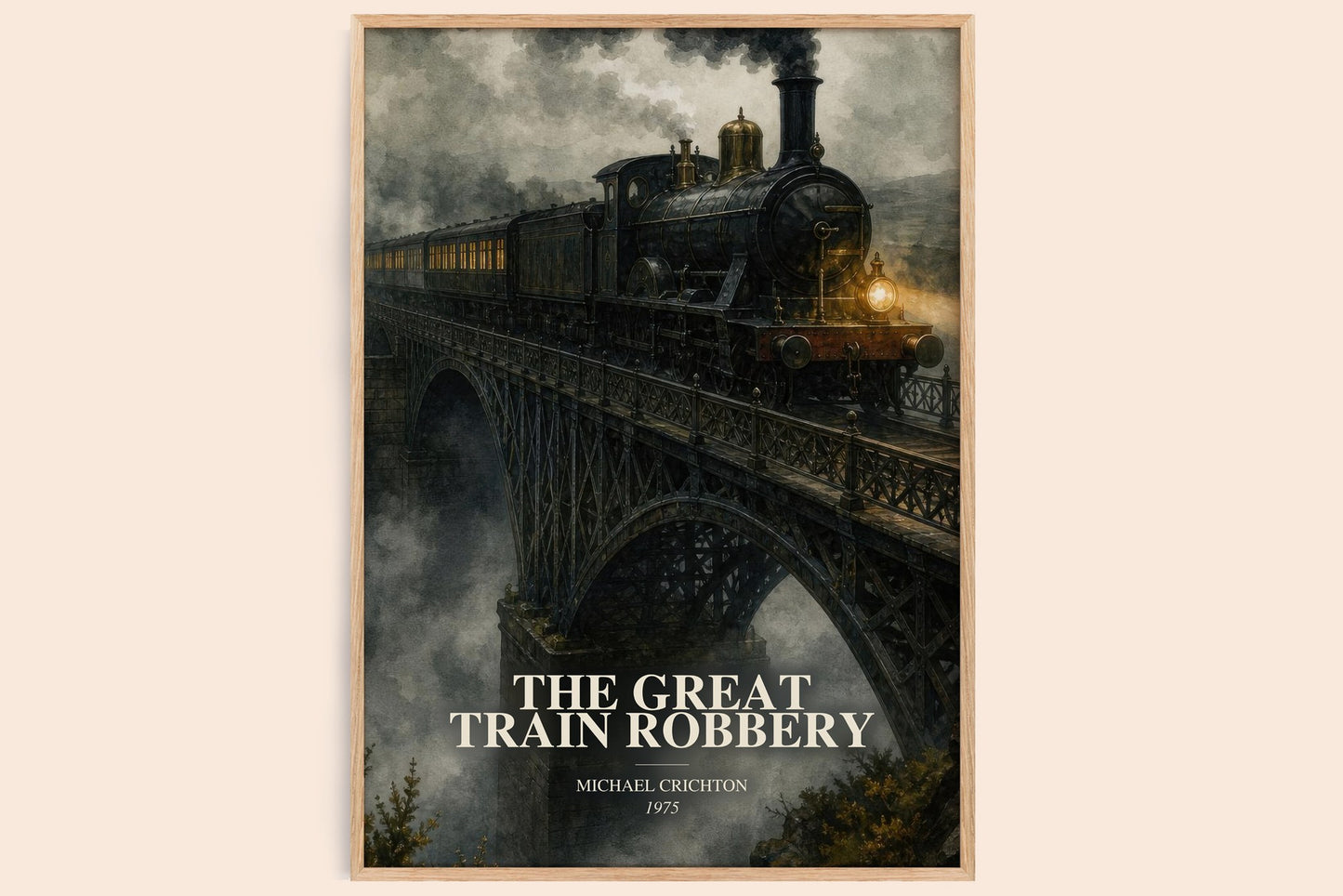 The Great Train Robbery watercolour book poster by Michael Crichton – framed literary art print