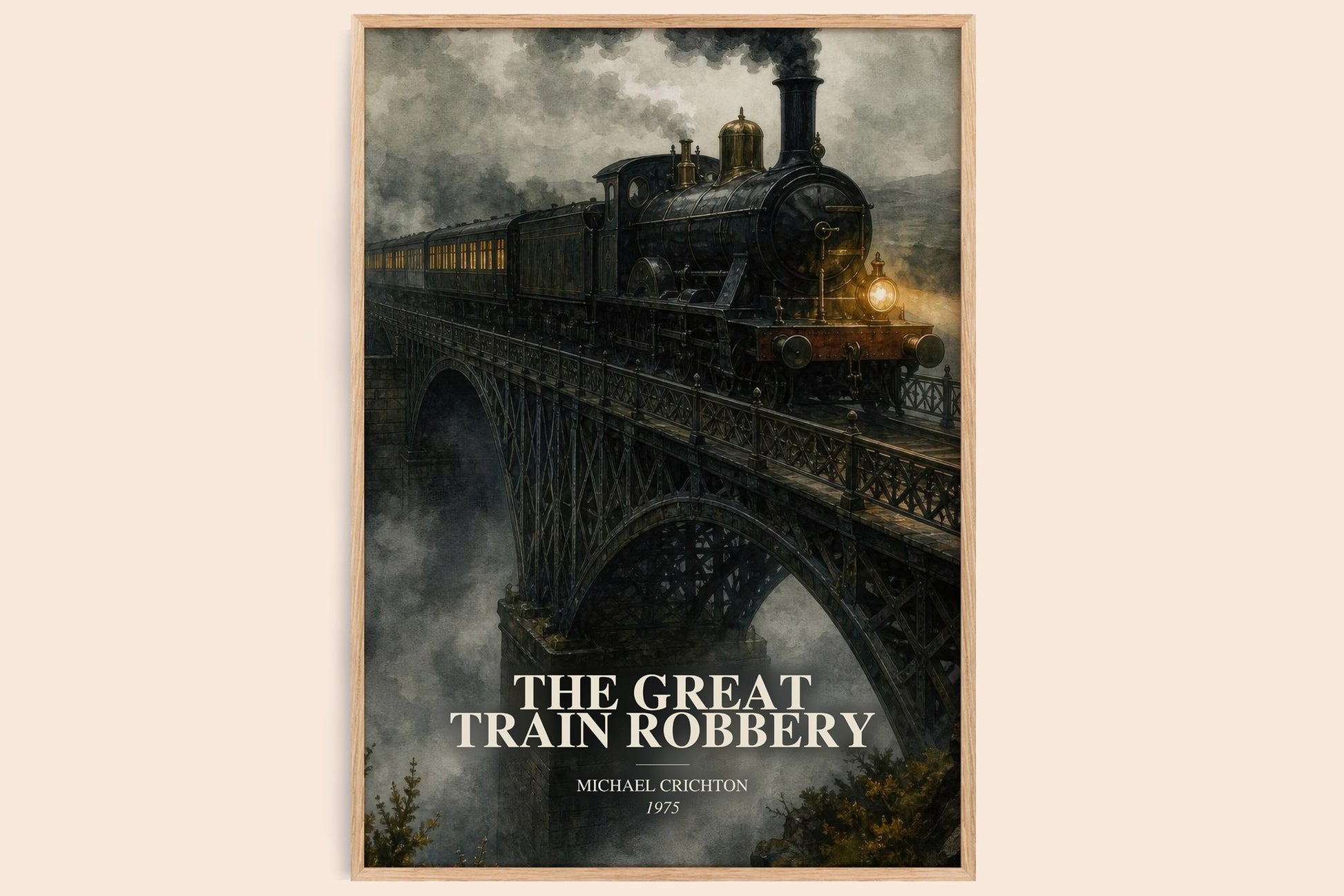 The Great Train Robbery watercolour book poster by Michael Crichton – framed literary art print