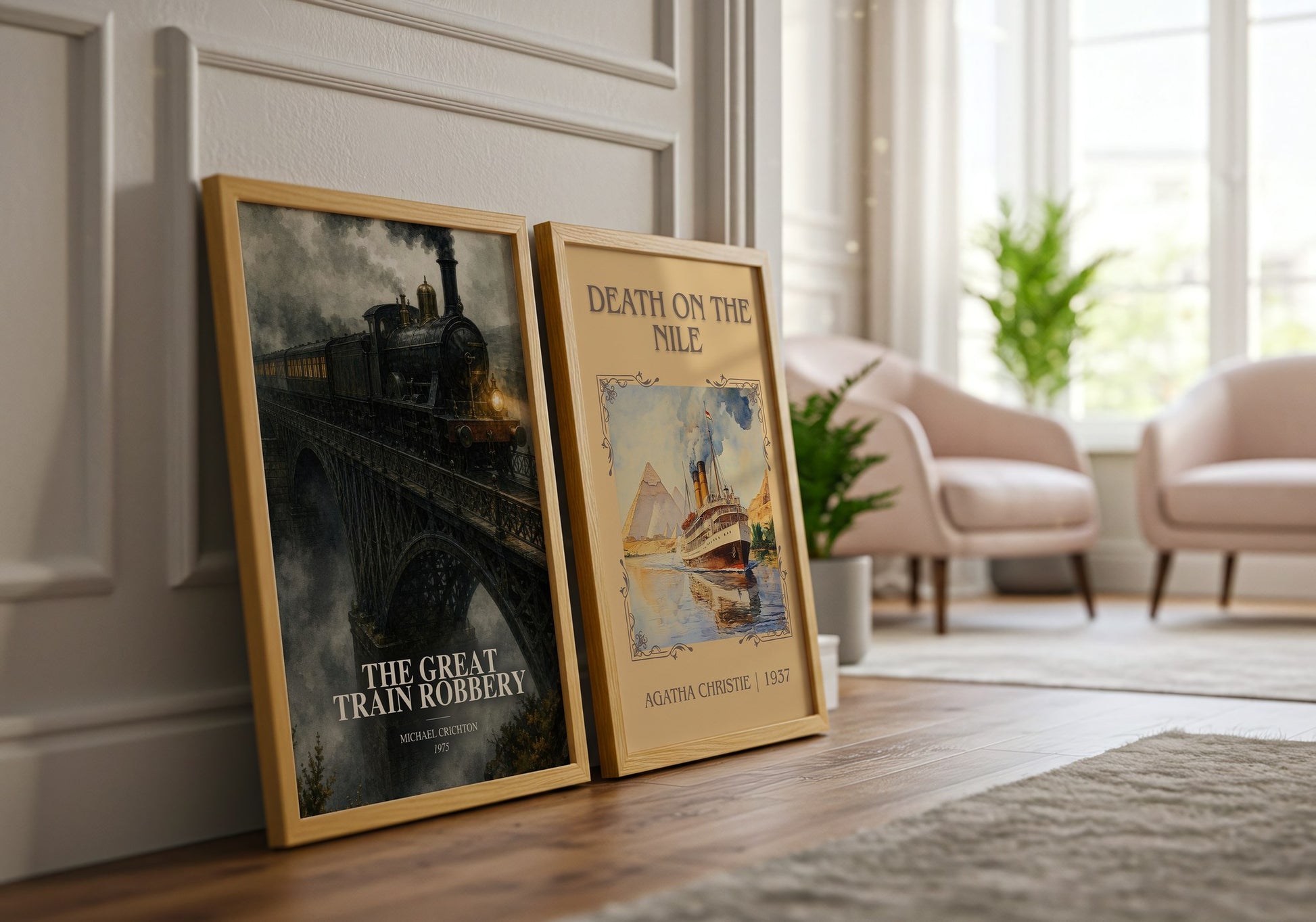 The Great Train Robbery watercolour print framed by window – literary home decor