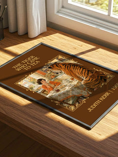 The Tiger Who Came to Tea Classic Book Art Print by Judith Kerr – print on a sunlit desk