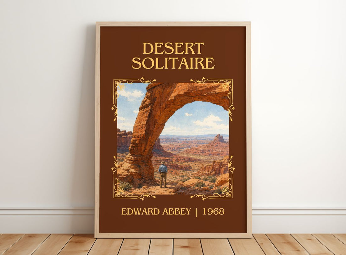Desert Solitaire Classic Book Art Print by Edward Abbey – framed print leaning on a wooden floor