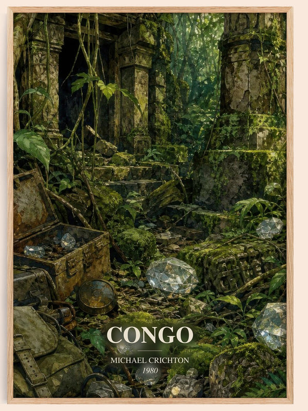 Congo watercolour book poster by Michael Crichton – framed literary art print