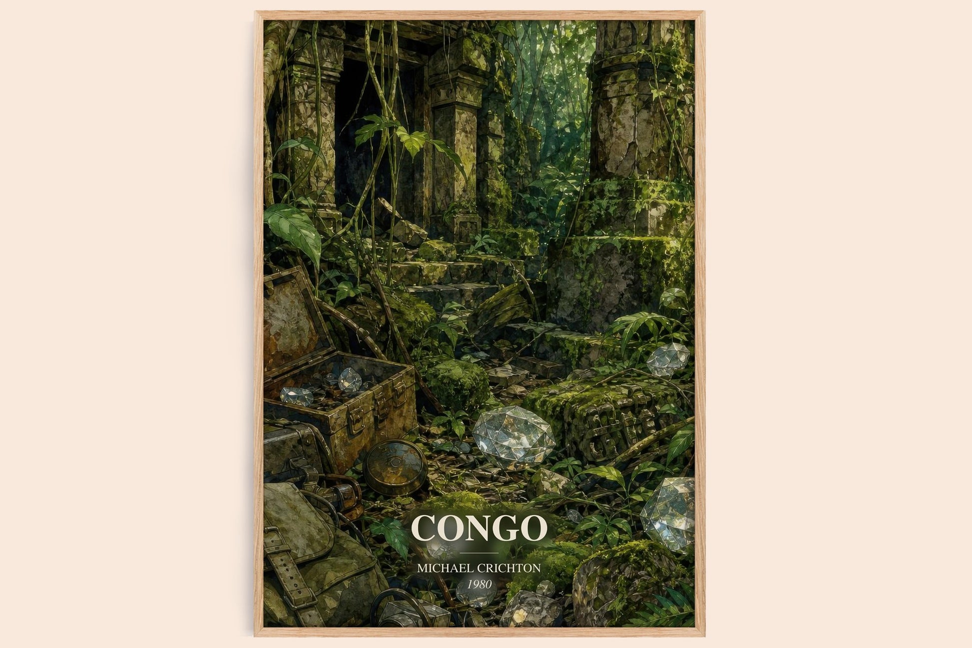 Congo watercolour book poster by Michael Crichton – framed literary art print