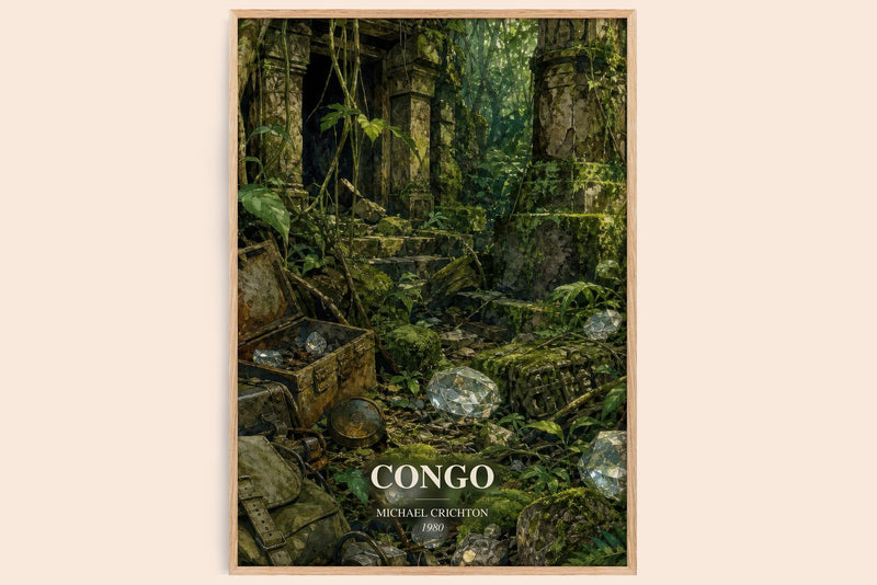 Congo watercolour book poster by Michael Crichton – framed literary art print