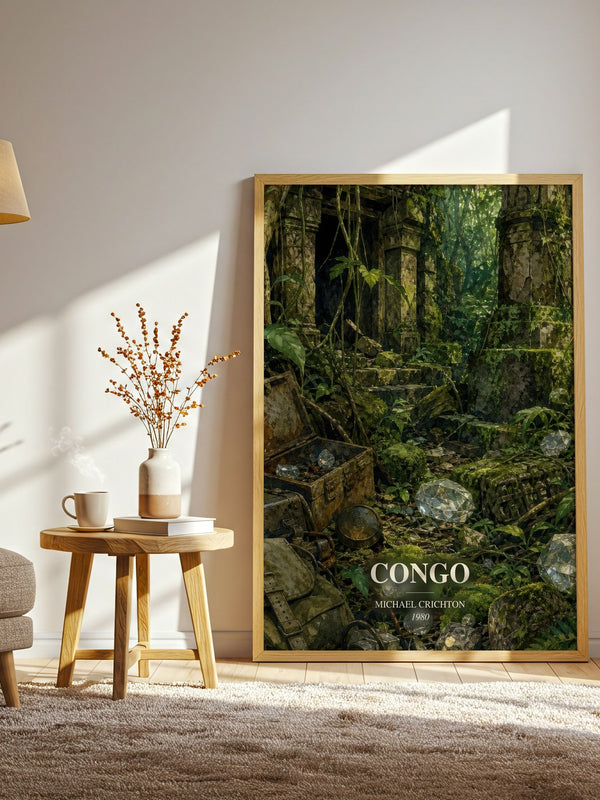 Congo watercolour print in frame leaning in hallway – thriller wall art