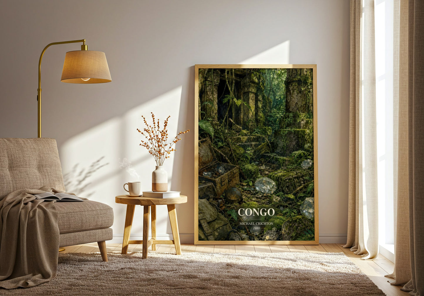 Congo watercolour print in frame leaning in hallway – thriller wall art