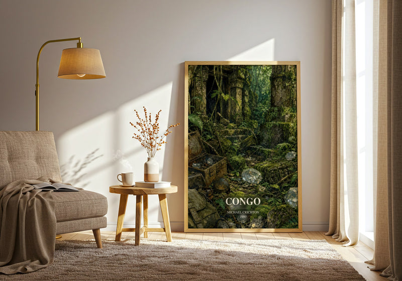Congo watercolour print in frame leaning in hallway – thriller wall art