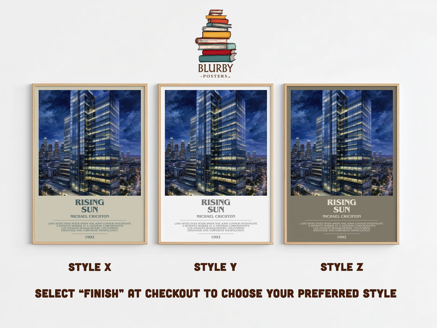 Rising Sun bookish print in frame leaning in hallway – thriller wall art
