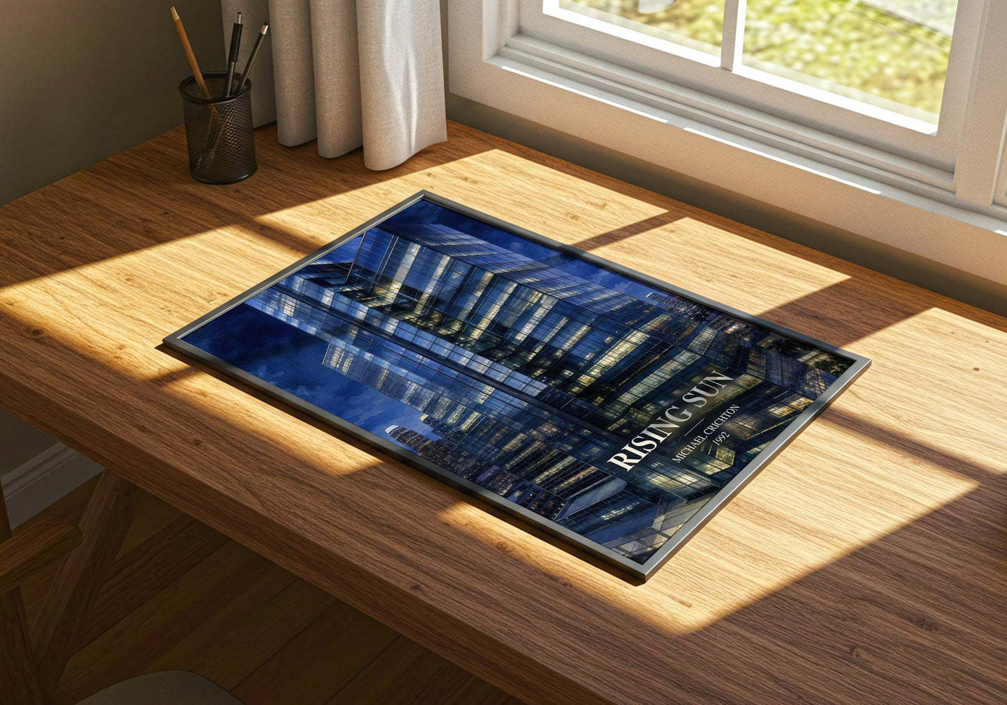 Rising Sun watercolour book poster framed on wall – thriller wall art