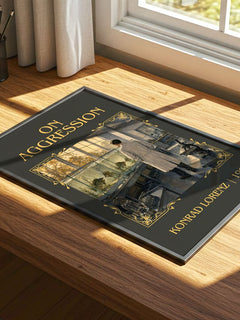 On Aggression Classic Book Art Print by Konrad Lorenz – print on a sunlit desk