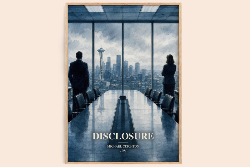 Disclosure watercolour book poster by Michael Crichton – framed literary art print