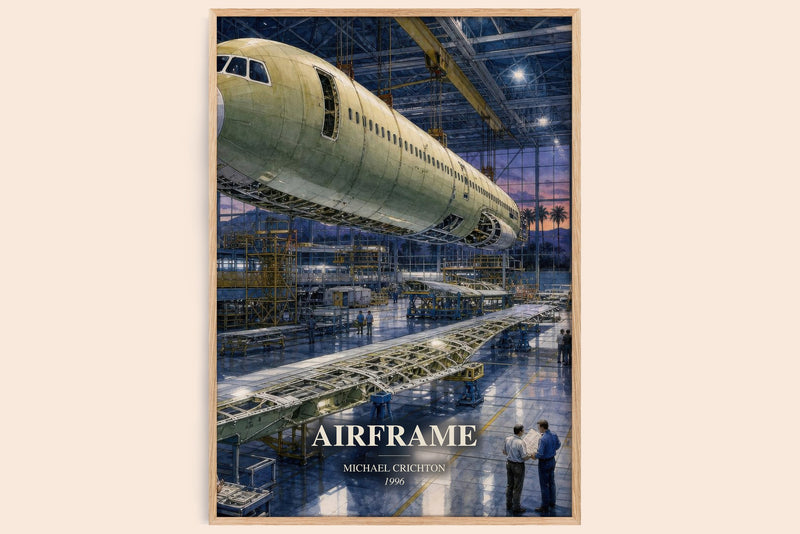 Airframe watercolour book poster by Michael Crichton – framed literary art print