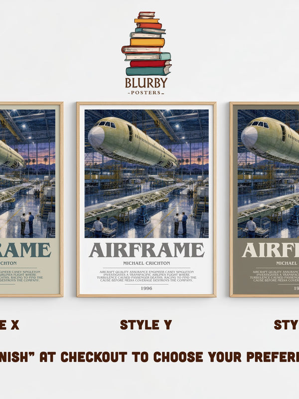 Airframe bookish print in frame leaning in hallway – thriller wall art
