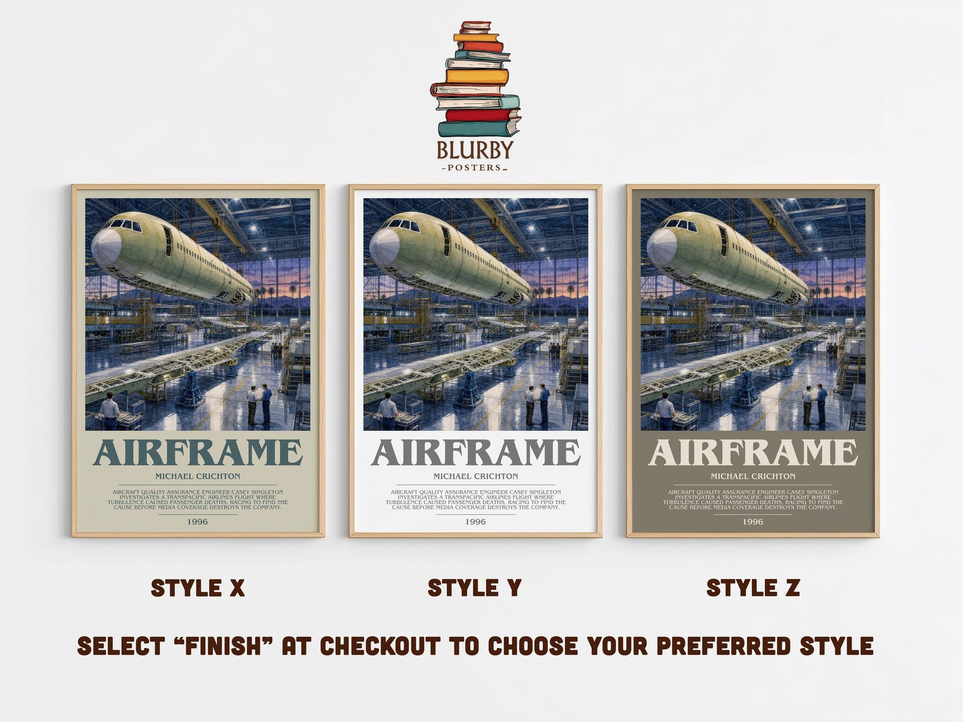 Airframe bookish print in frame leaning in hallway – thriller wall art