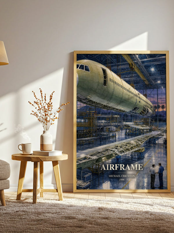 Airframe watercolour print in frame leaning in hallway – thriller wall art