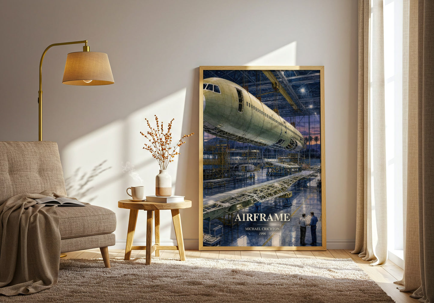 Airframe watercolour print in frame leaning in hallway – thriller wall art