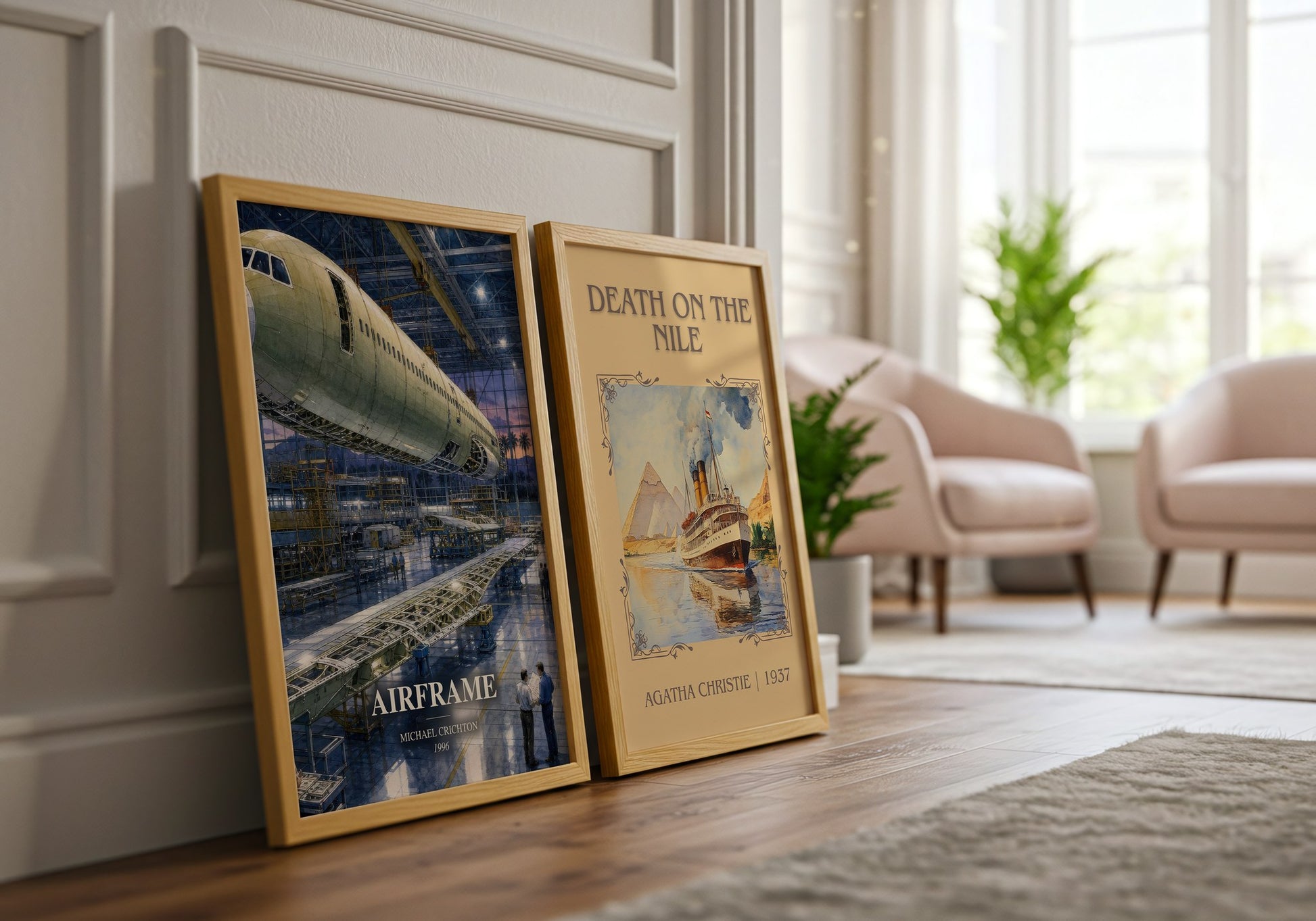 Airframe watercolour print framed by window – literary home decor