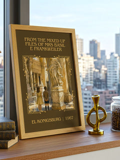 From The Mixed Up Files Of Mrs Basil E Frankweiler Classic Book Art Print by EL Konigsburg – framed print on a city-view windowsill