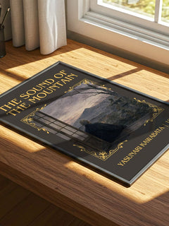 The Sound of the Mountain Classic Book Art Print by Yasunari Kawabata – print on a sunlit desk
