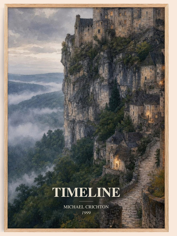 Timeline watercolour book poster by Michael Crichton – framed literary art print