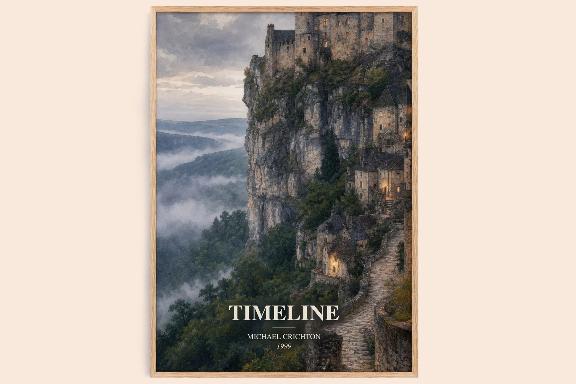 Timeline watercolour book poster by Michael Crichton – framed literary art print