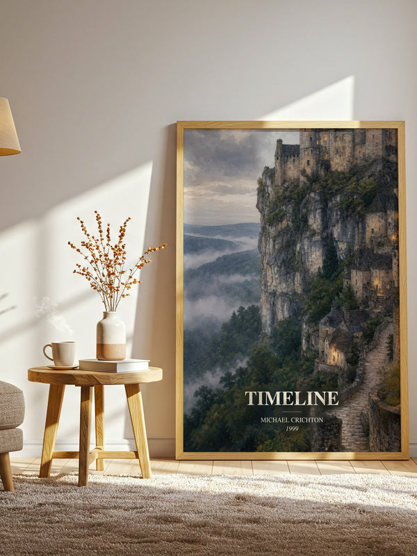 Timeline watercolour print in frame leaning in hallway – sci fi wall art