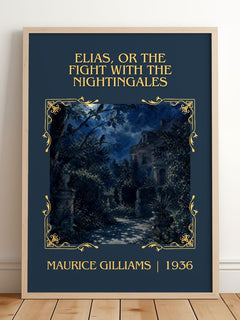 Elias, Or The Fight With The Nightingales Classic Book Art Print by Maurice Gilliams – framed print leaning on a wooden floor