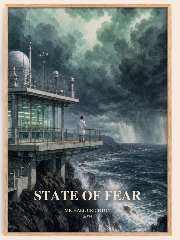 State Of Fear watercolour book poster by Michael Crichton – framed literary art print