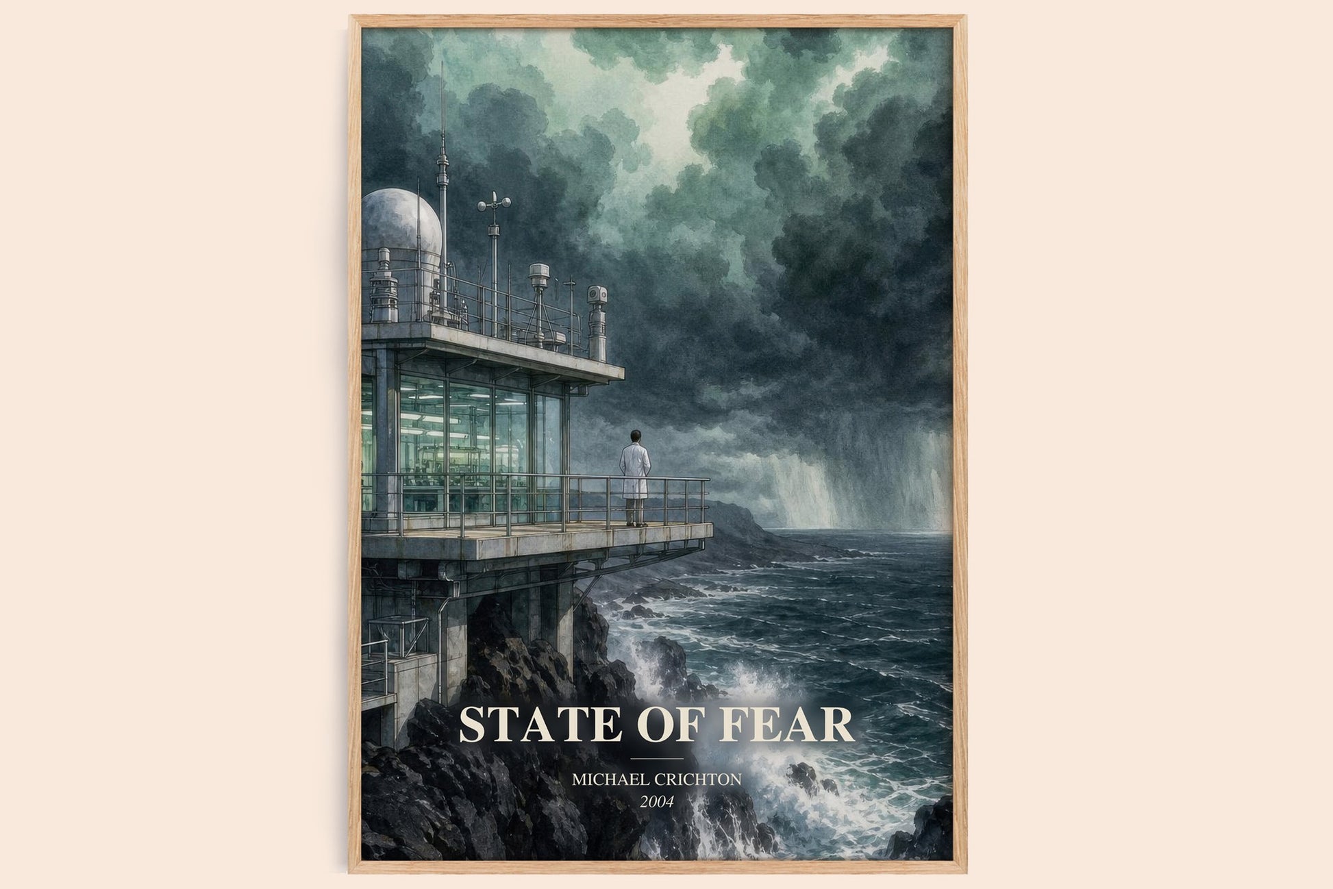State Of Fear watercolour book poster by Michael Crichton – framed literary art print