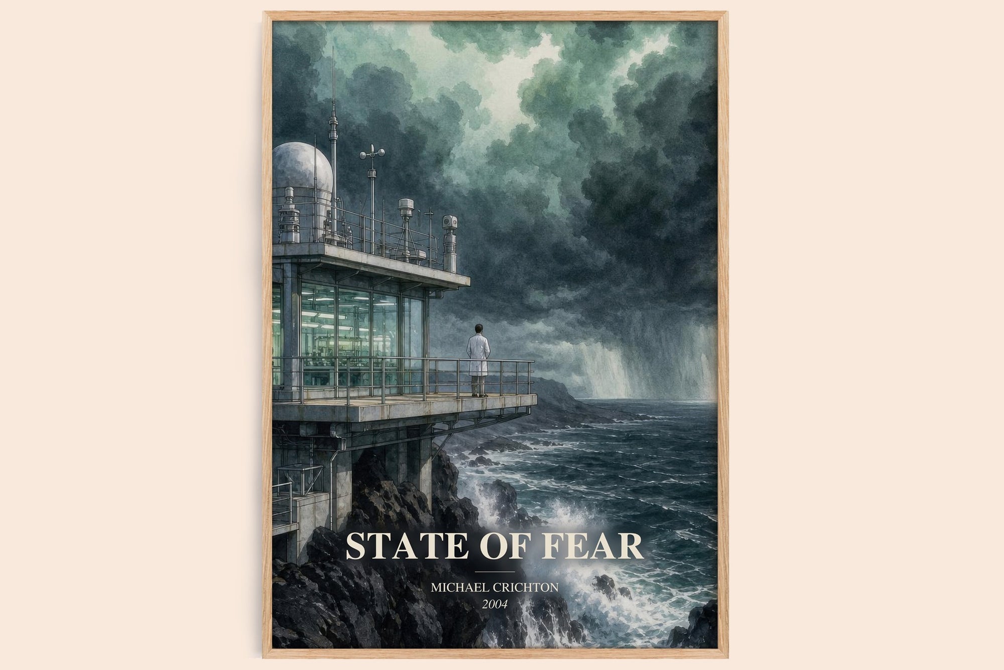 State Of Fear watercolour book poster by Michael Crichton – framed literary art print