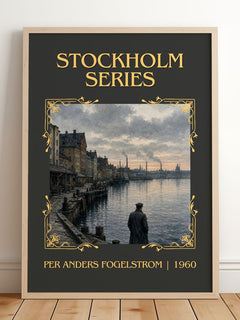 Stockholm series Classic Book Art Print by Per Anders Fogelström – framed print leaning on a wooden floor